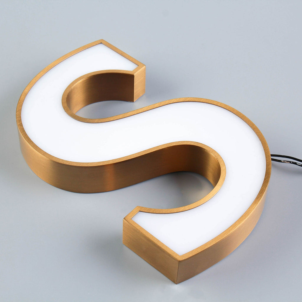 Custom 3D LED Illuminated Advertising Letters Brushed Gold Front Illuminated Channel Letters Signage