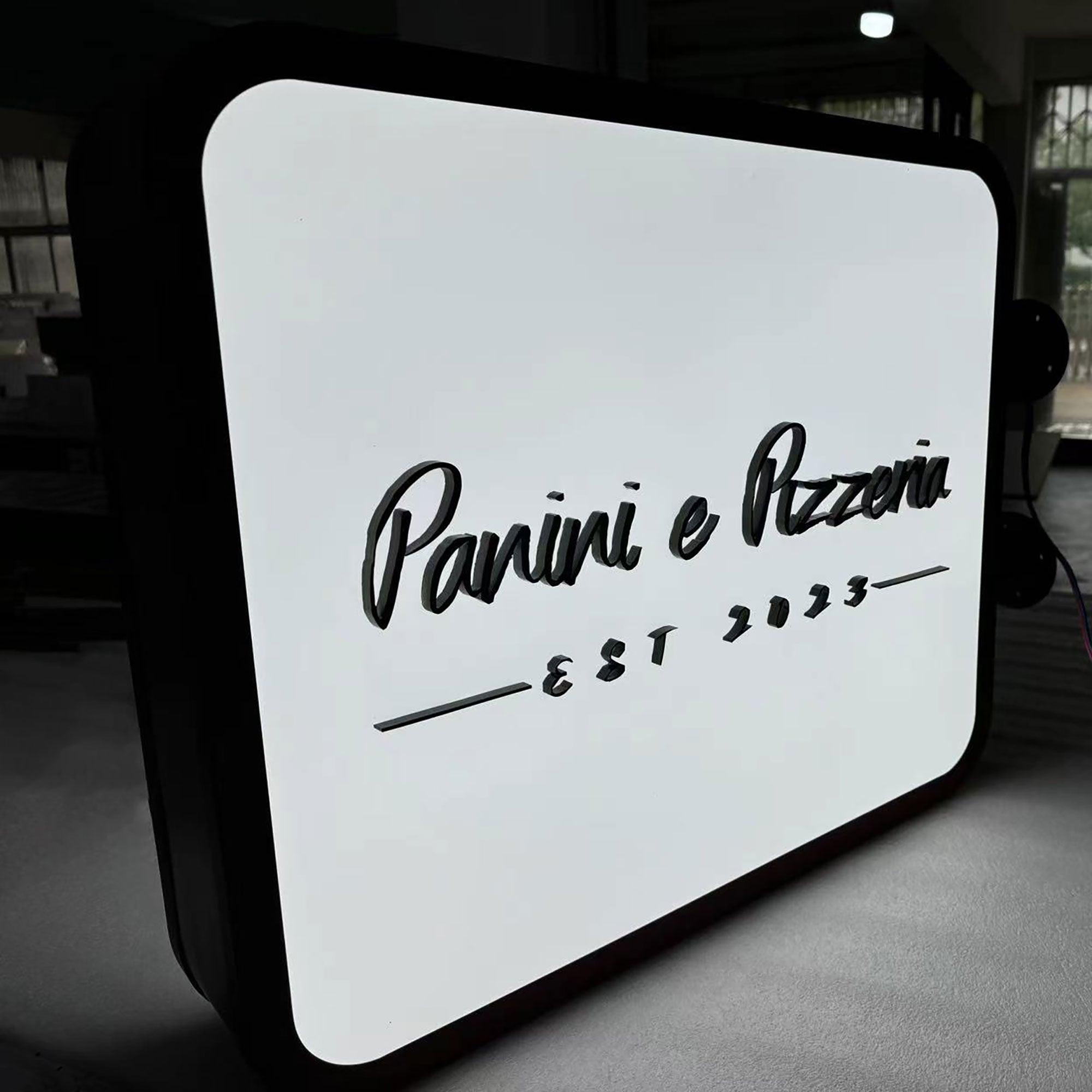 Shop front double sided illuminated lightbox sign custom design led wall blade business sign