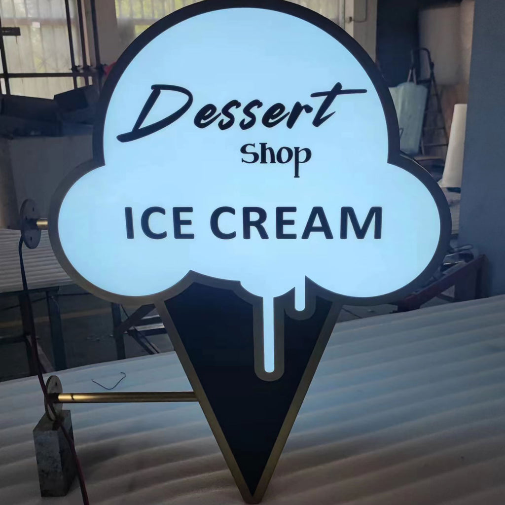 Ice Cream shop wall blade sign custom design led double sided illuminated lightbox sign