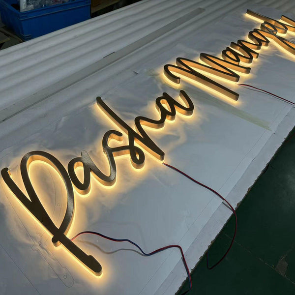 Custom design rose gold finish backlit channel letters business sign ...
