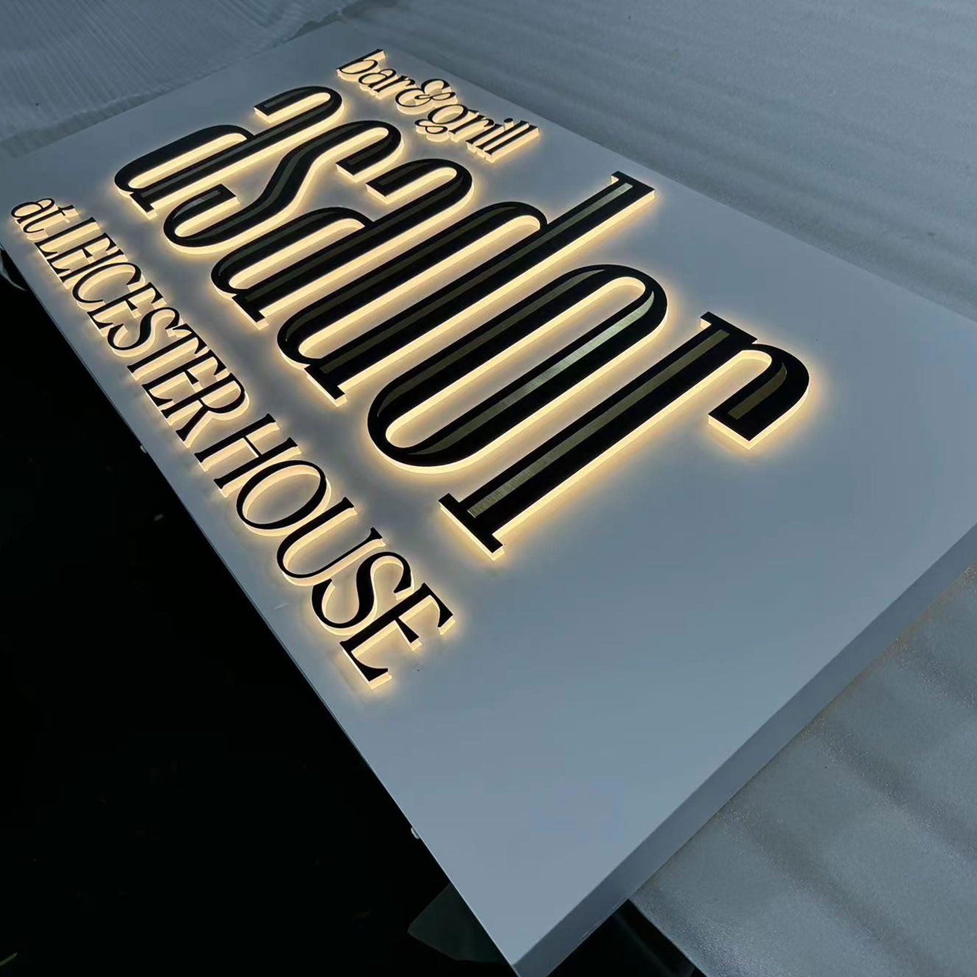 Custom led lightbox sign illuminated push through acrylic letters business sign.