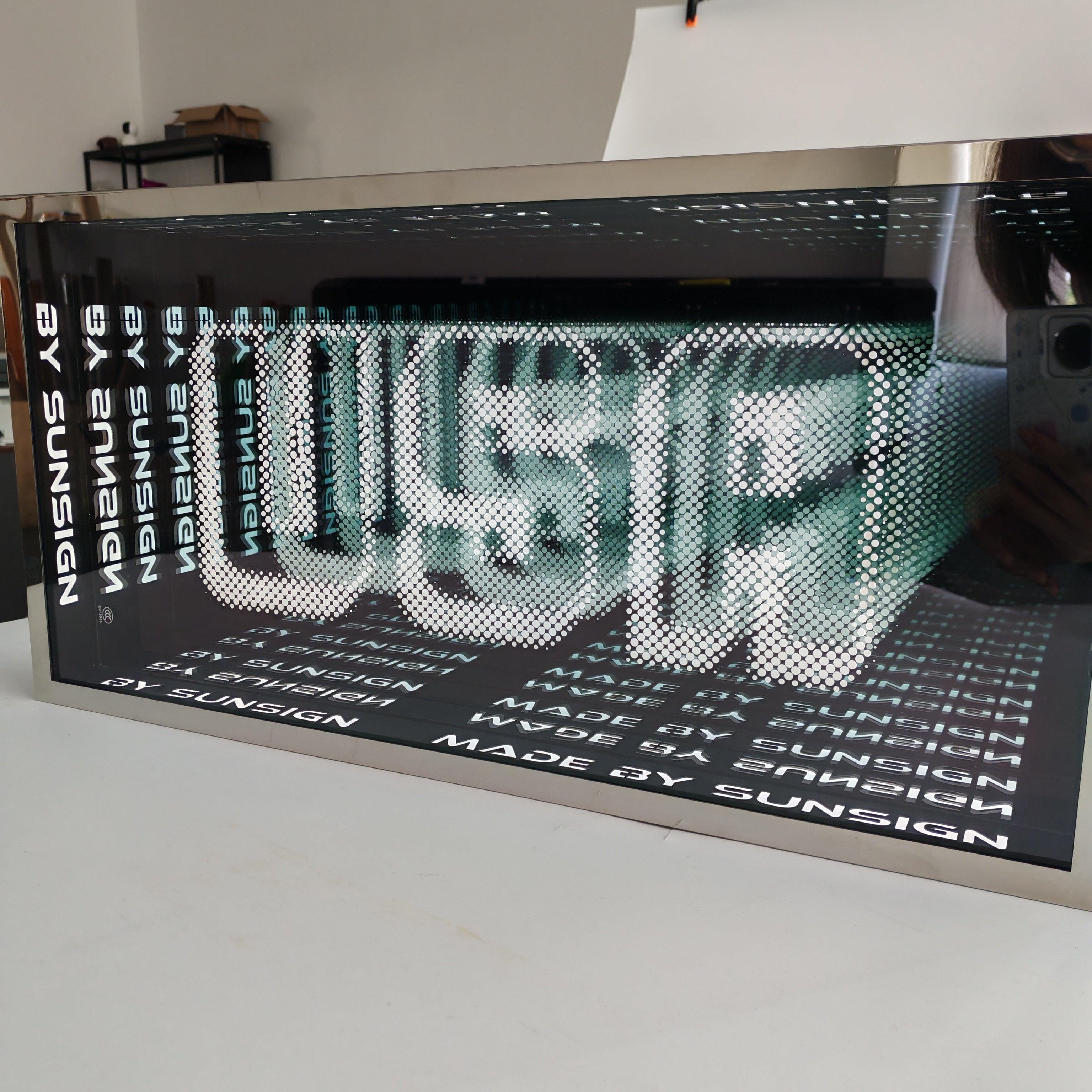 Personalized Business Decor LED Infinity Mirror Sign Stainless Steel Wall Lightbox Sign