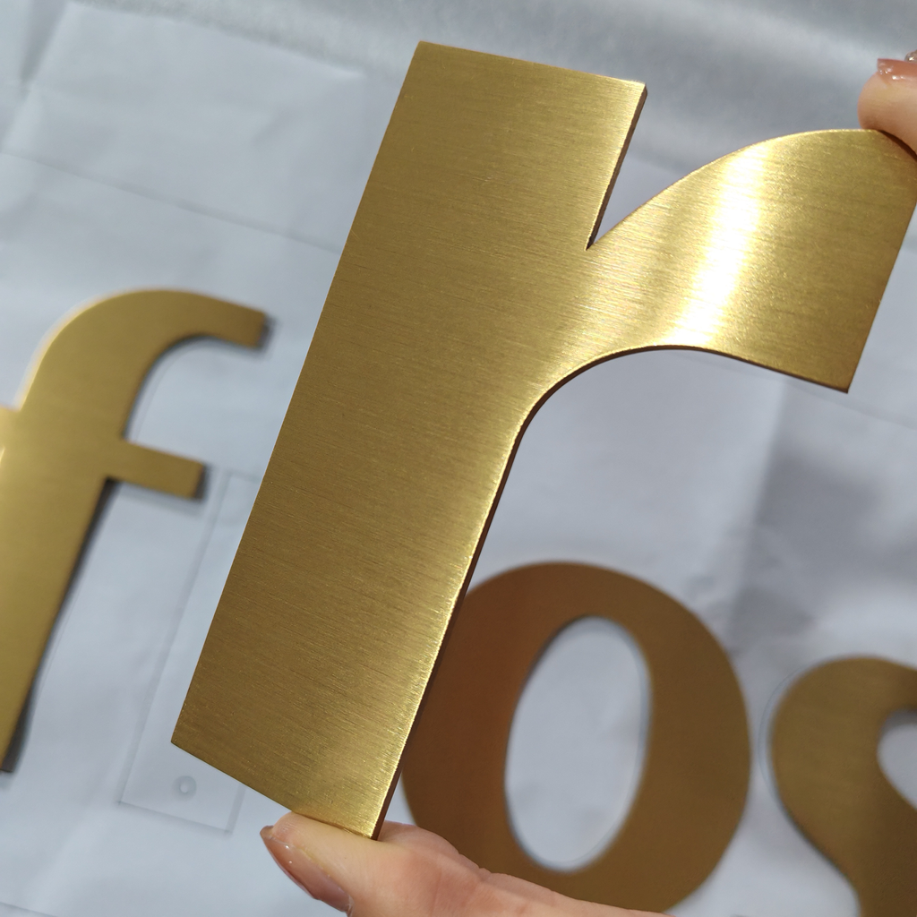Flat Cut Stainless Steel Letters Brushed Metal Cut Letter Wall Stud Mounted Office Reception Signs