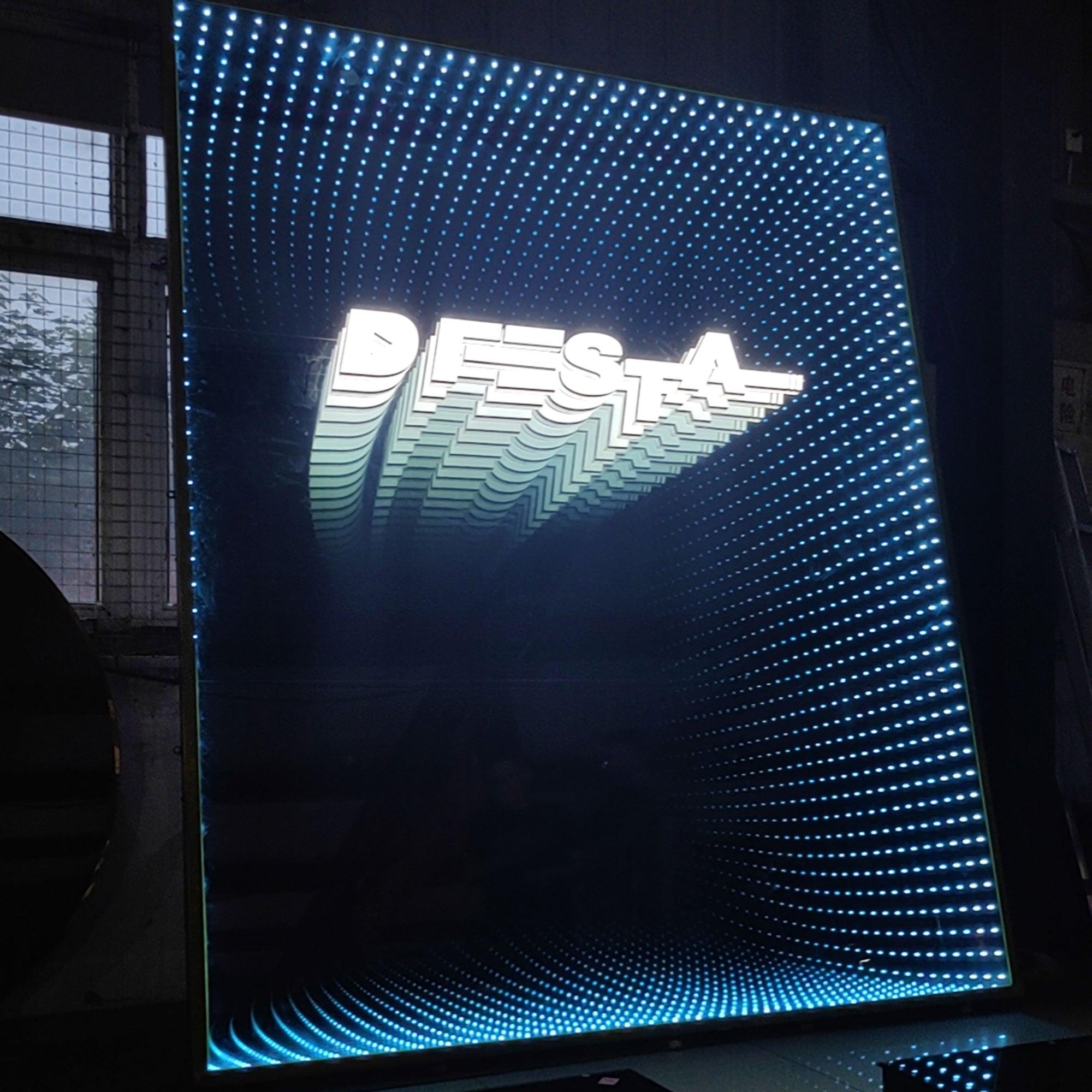Custom 3D wall business decor led infinity mirrors illuminated company logo mirror sign