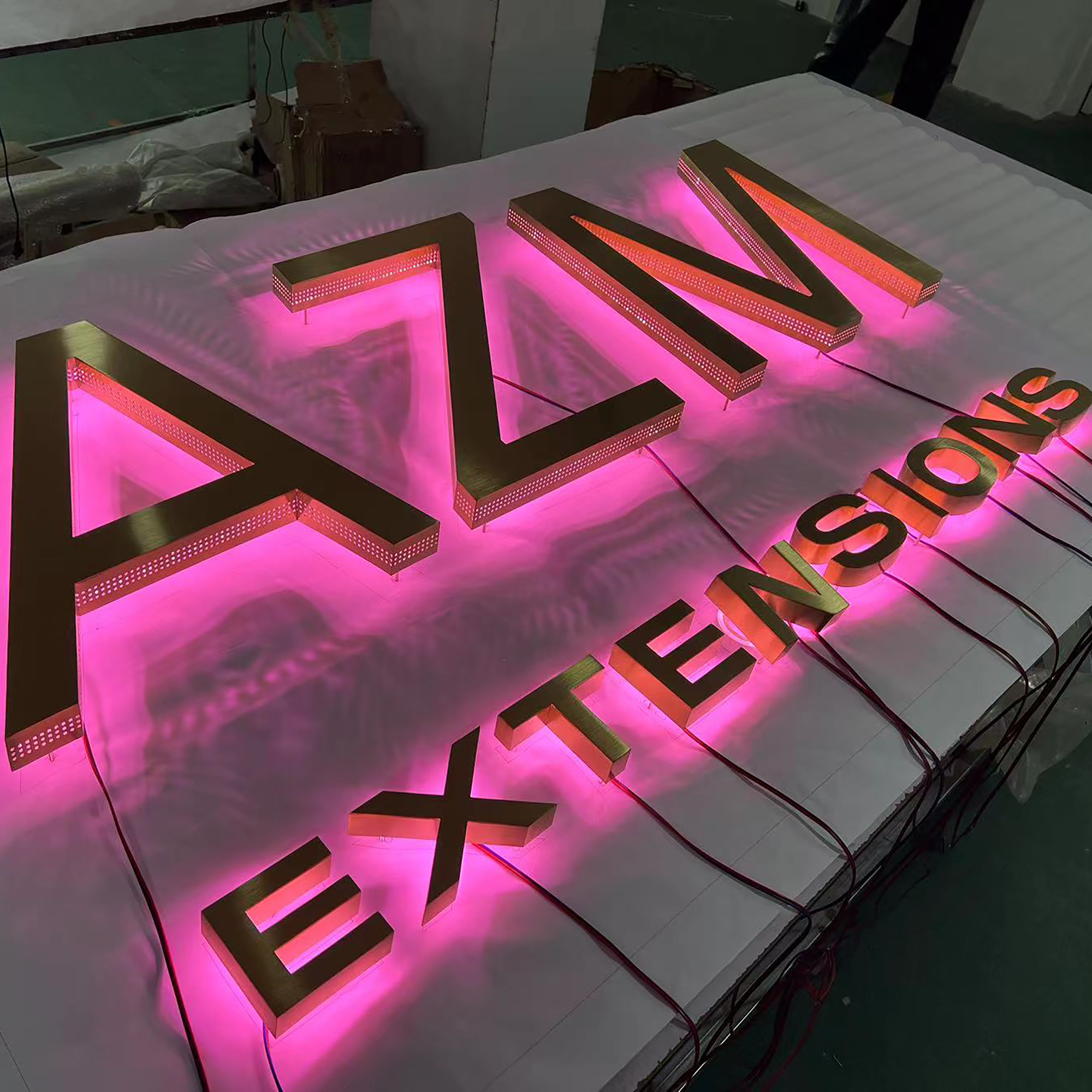 3D brand logo light up sign stainless steel halo-lit channel letters sign with punching holes on sides