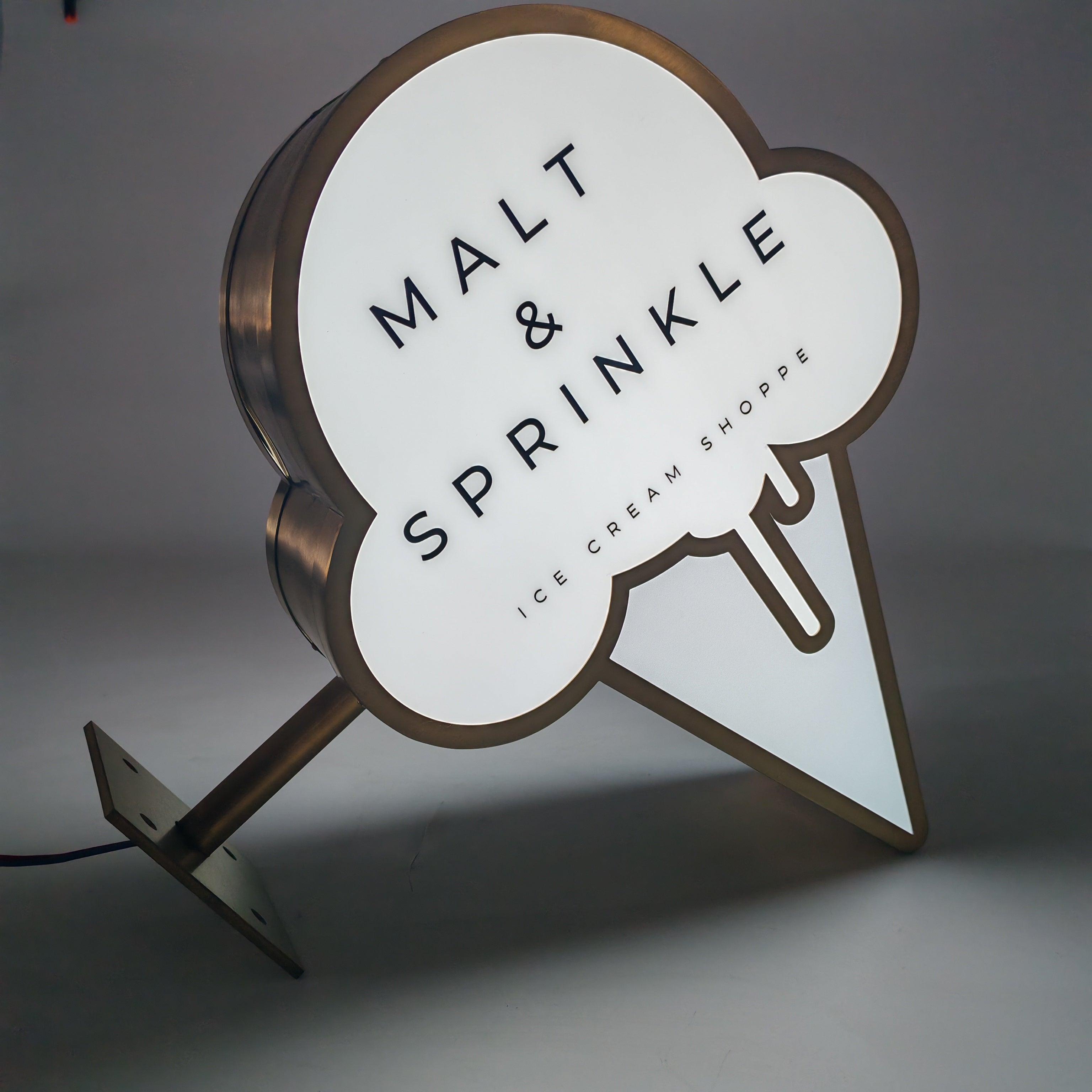Personalized led wall blade signs ice cream shops double sided illuminated lightbox signages