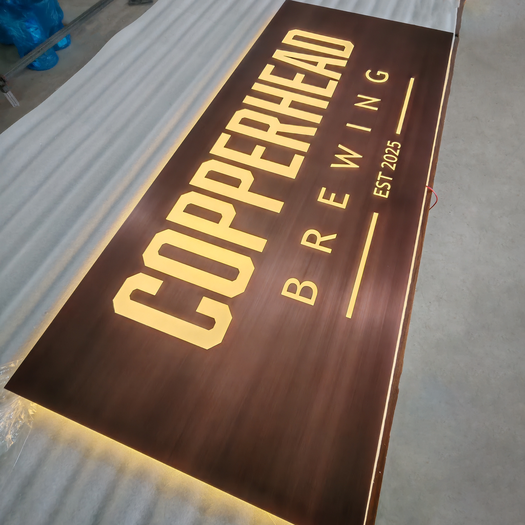 Personalized durable shop wall led lightbox sign copper finish stainless steel led signboard