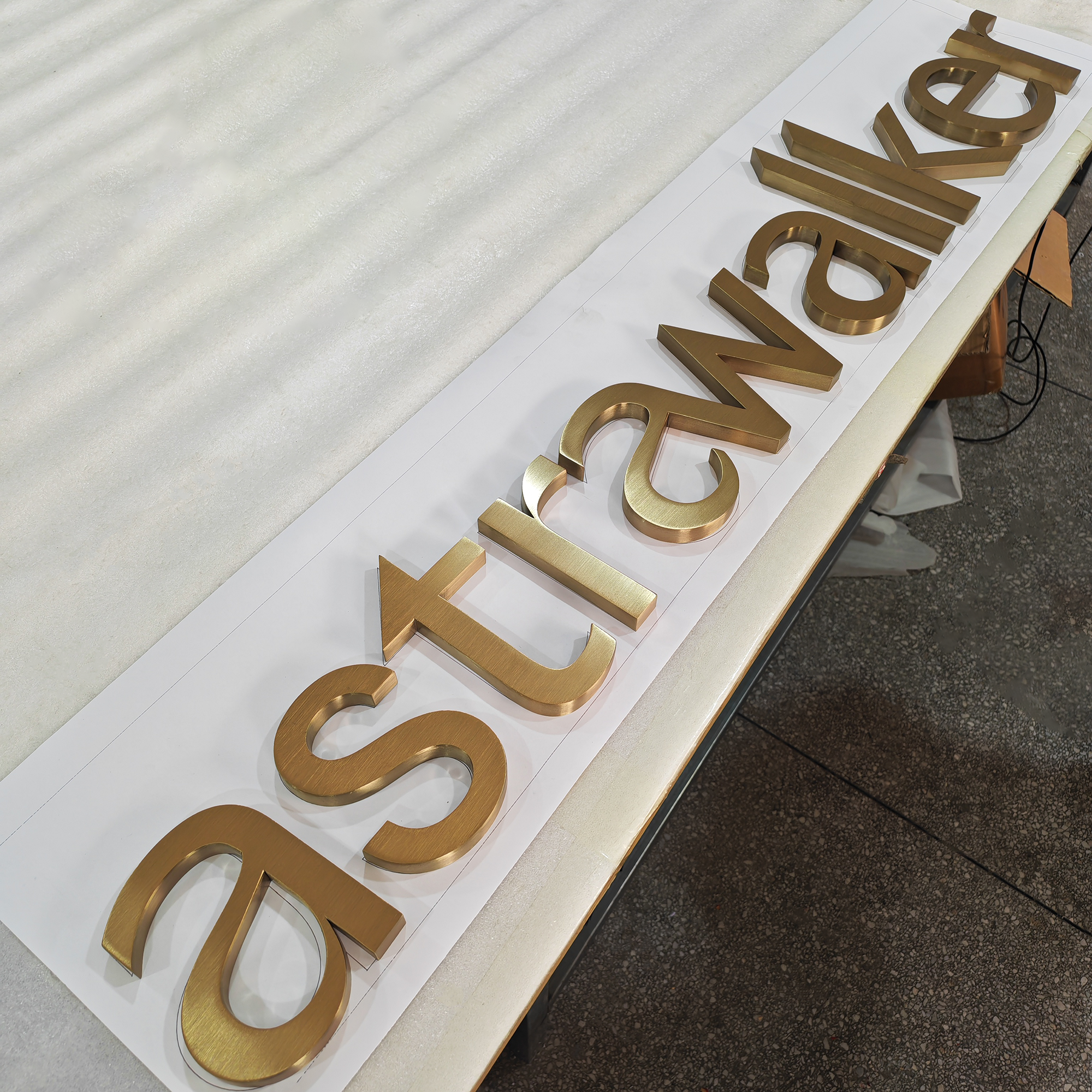 Company exterior waterproof metal sign letters champagne gold 3D build up channel letters with brushed finish