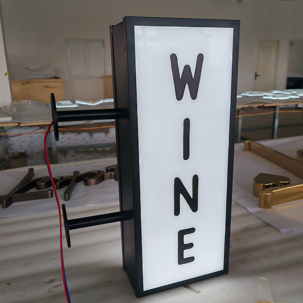 Weatherproof Store Front LED Signboard Double-Sided LED Wall Blade Metal Lightbox Sign