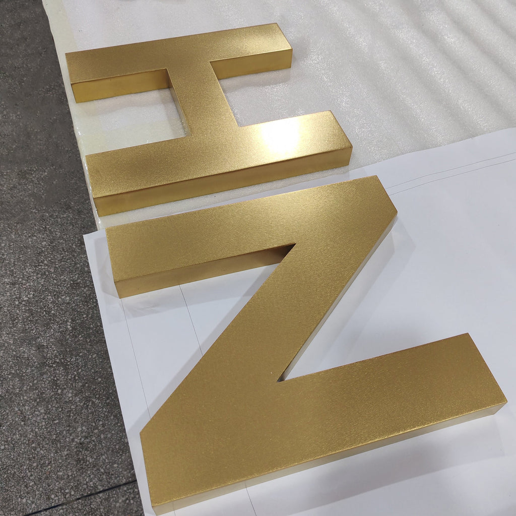 Business outdoor metal signs 3d stainless steel channel letters with gold vibration finish