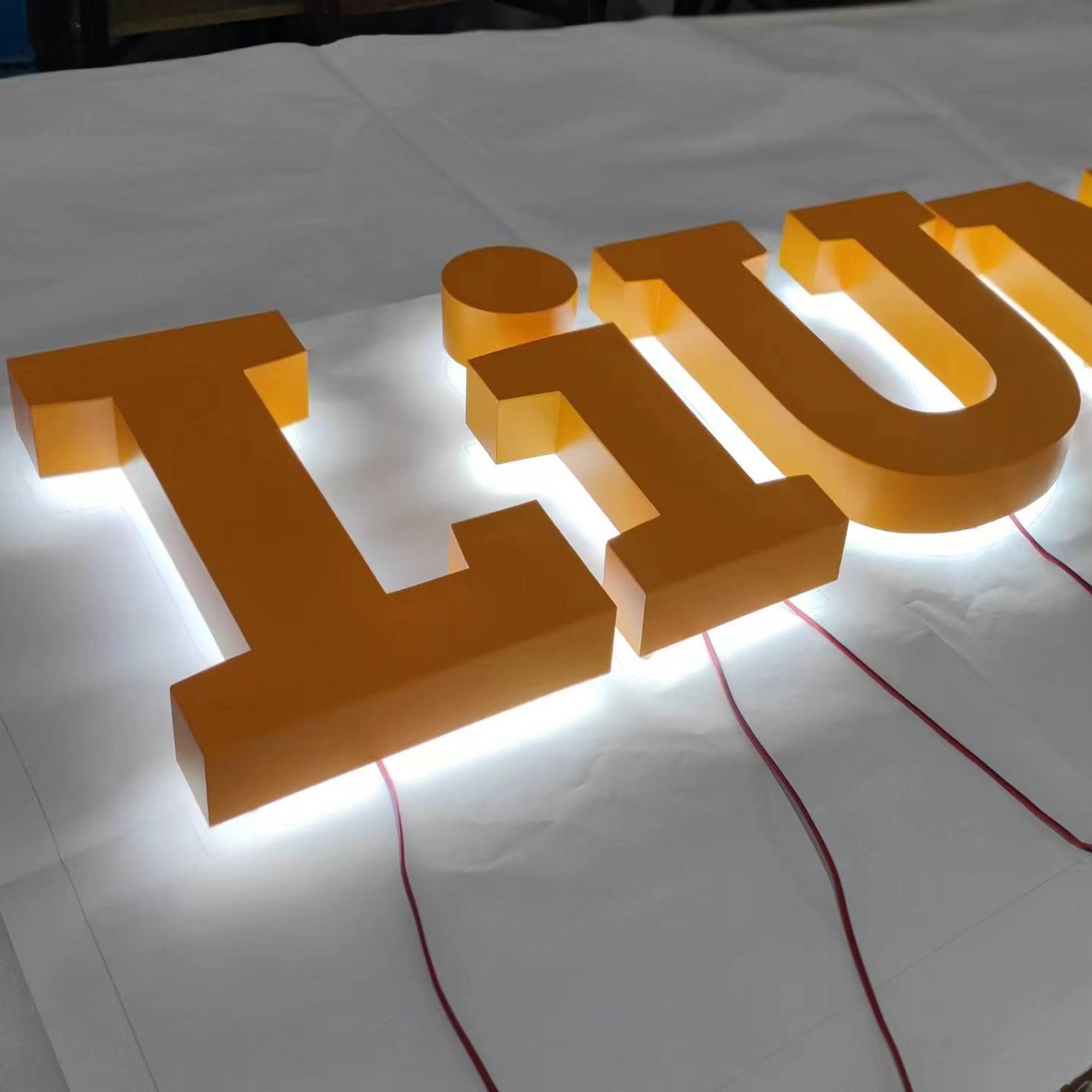 Painted color stainless steel rever lit channel letters signage