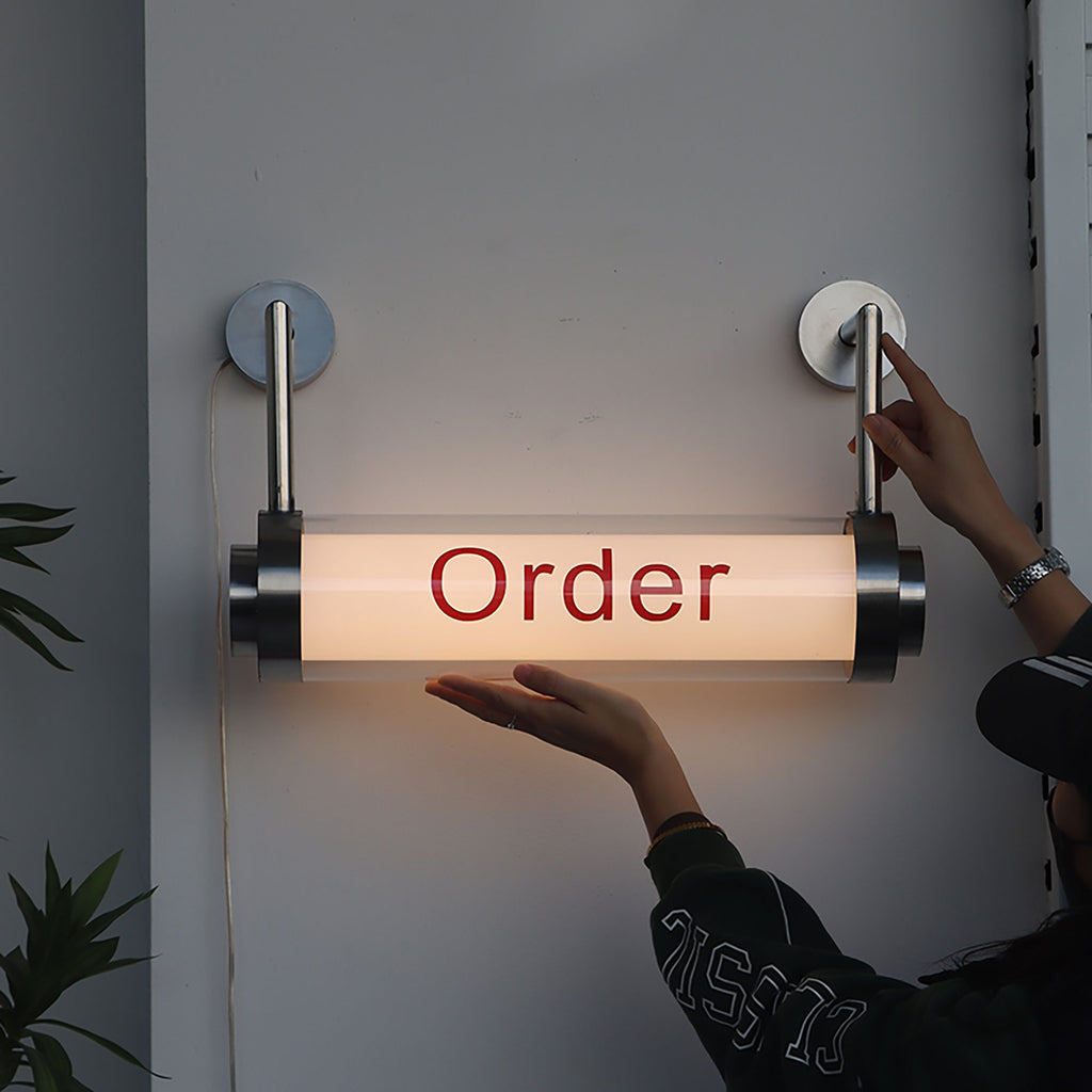 Acrylic cylindrical luminous light box stainless steel doorstep round tube hanging lightbox sign