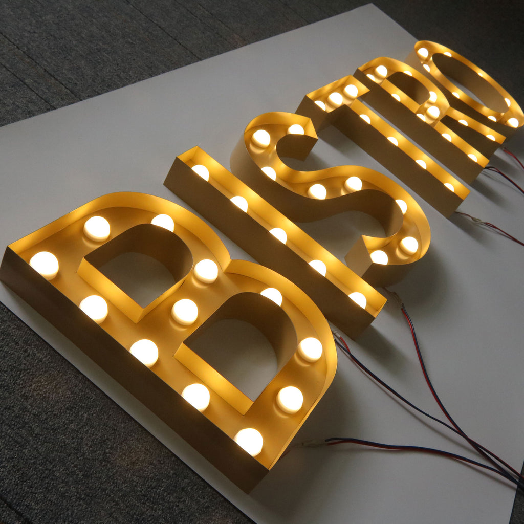 Custom 4ft stainless steel marquee letters led bulbs large size outdoor light up sign letters