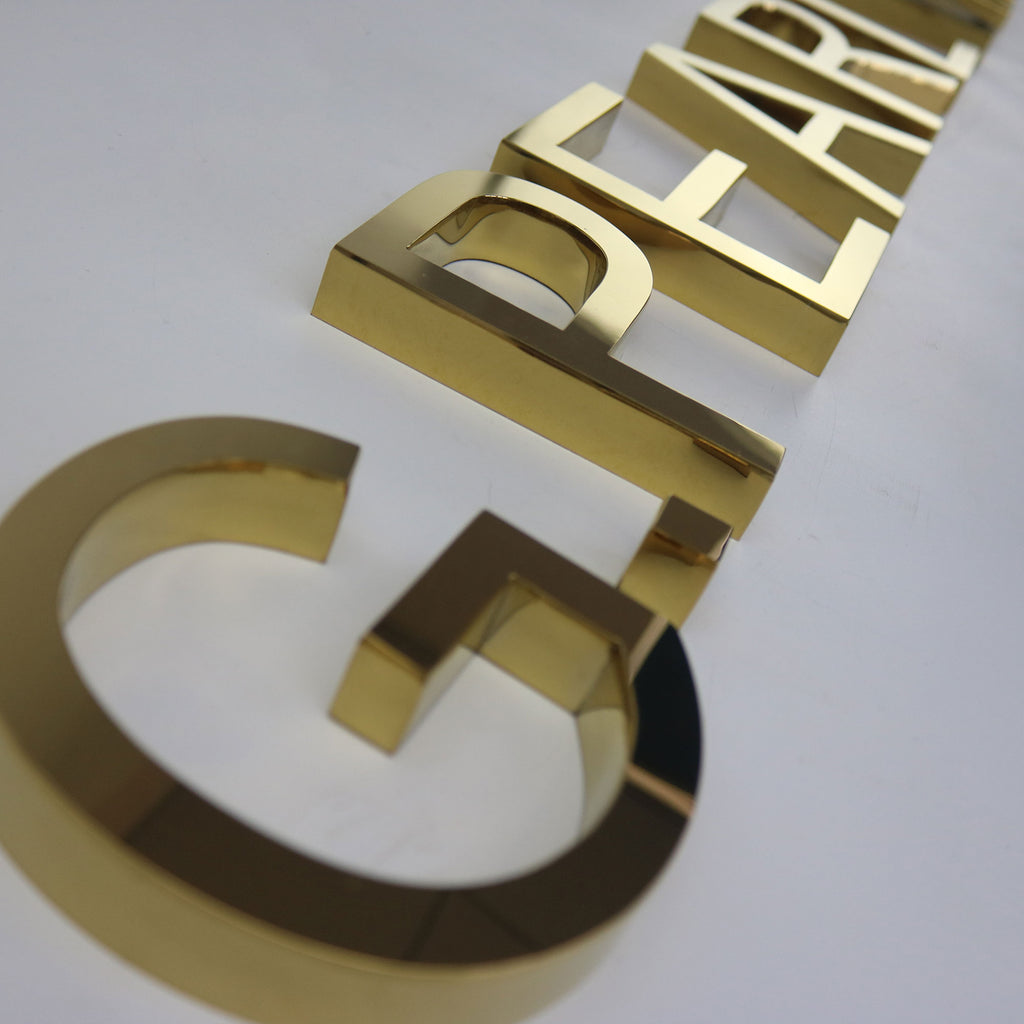 Customized Gold Stainless Steel Channel Letter Sign with Coating 3D Metal Name for Company Restaurant Shop