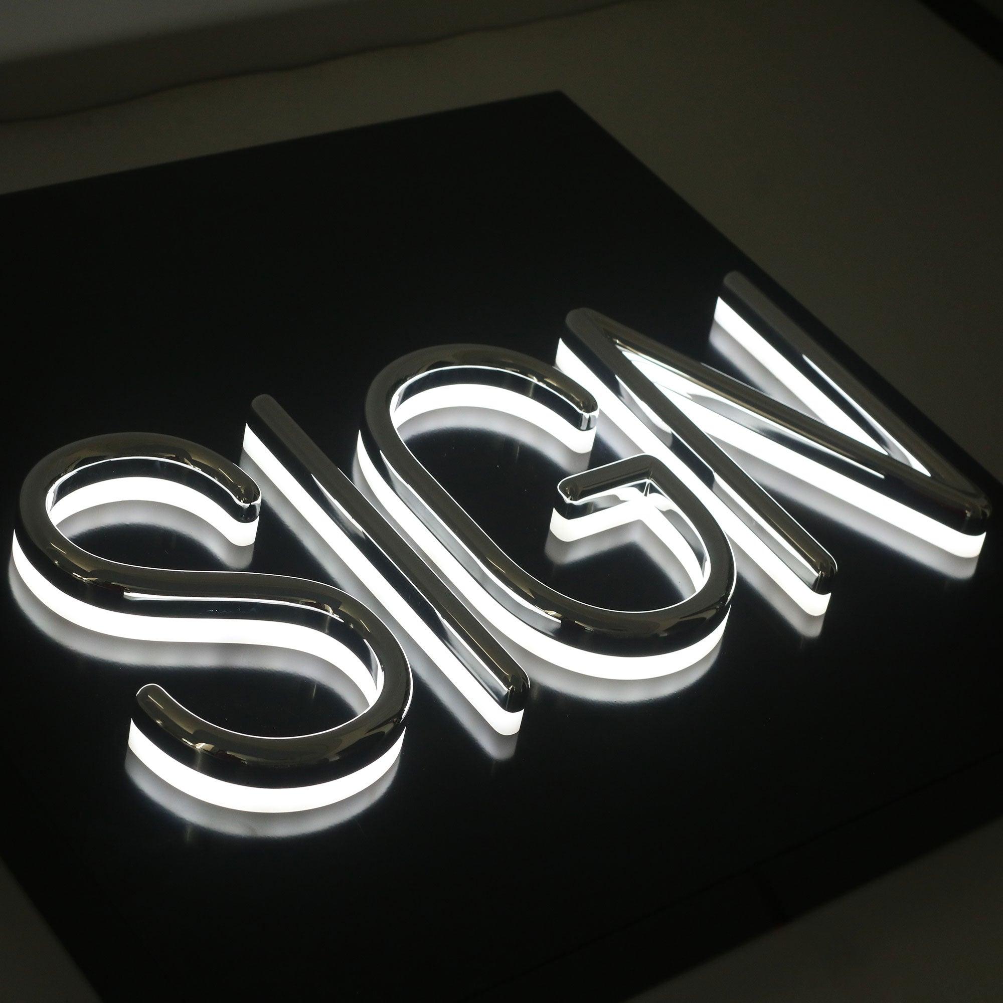 Business sign board logo office indoor outdoor backlit illuminated company wall signage silver coating led 3d letter sign