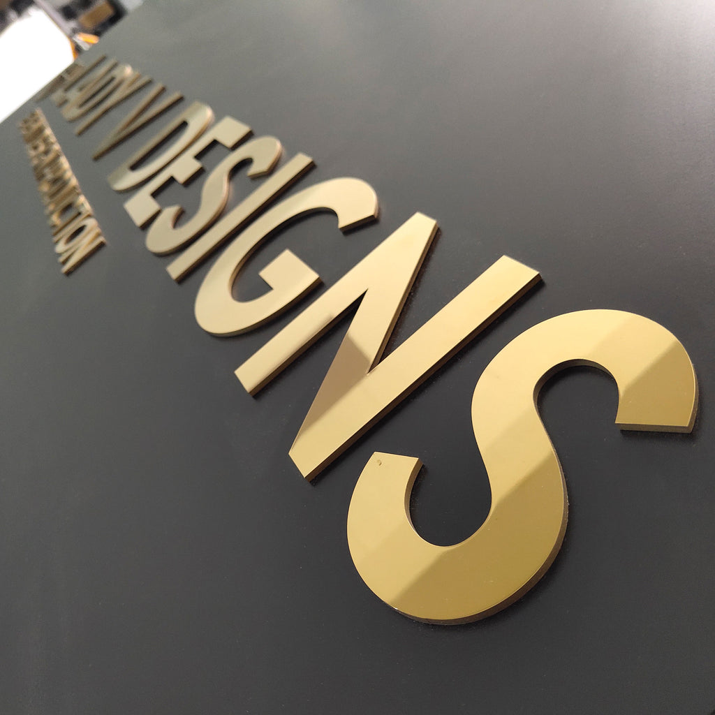 Surface gold coating larer cutting stainless steel solid small letters polished mirror face letters sign