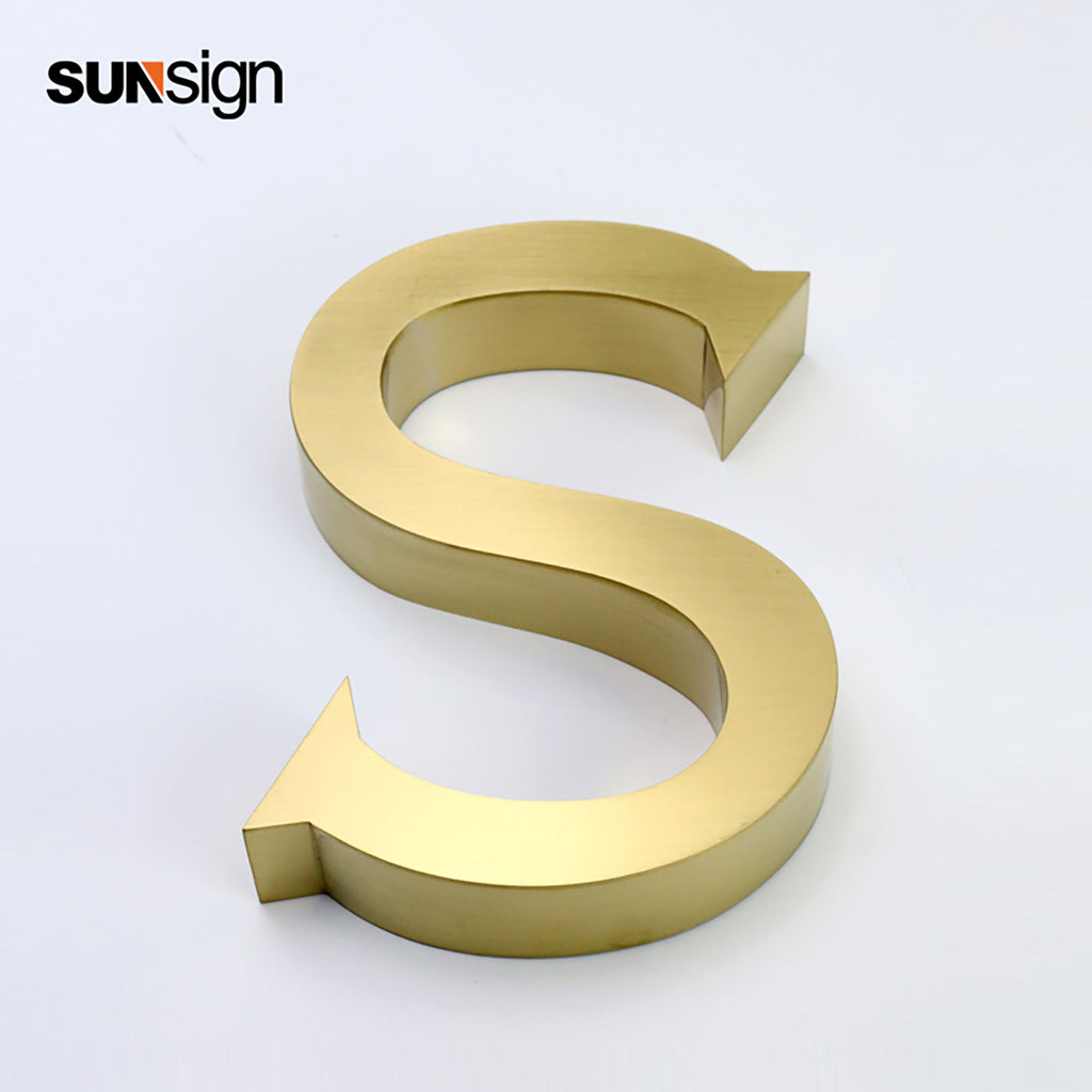 3D Metal Logo Gold Coated Stainless Steel Channel Letters For Indoor Office Company Wall Signs