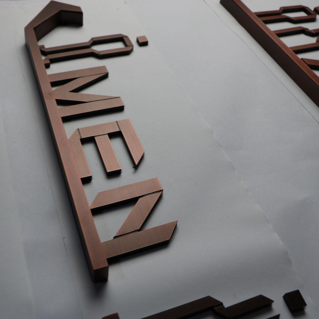 Brushed copper vintage metal door signage letters 3D non illuminated letters signs for advertising customized