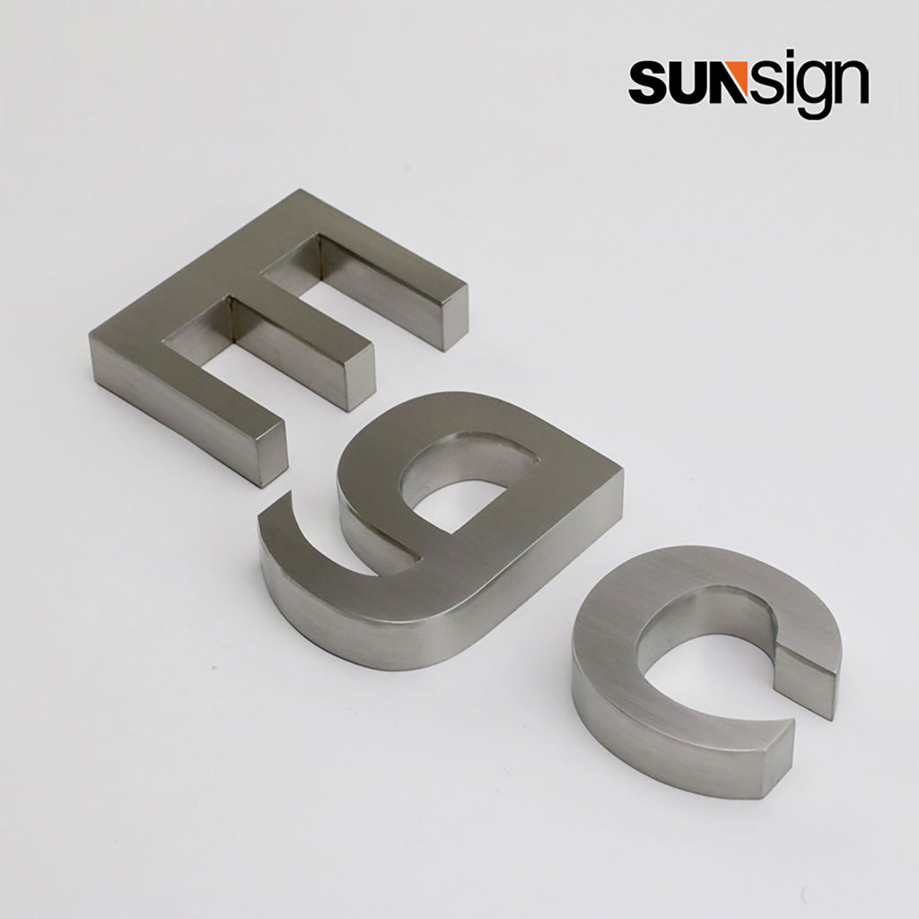 Company sign silver brushed finish aluminium 3D channel letters for wall indoor business decor