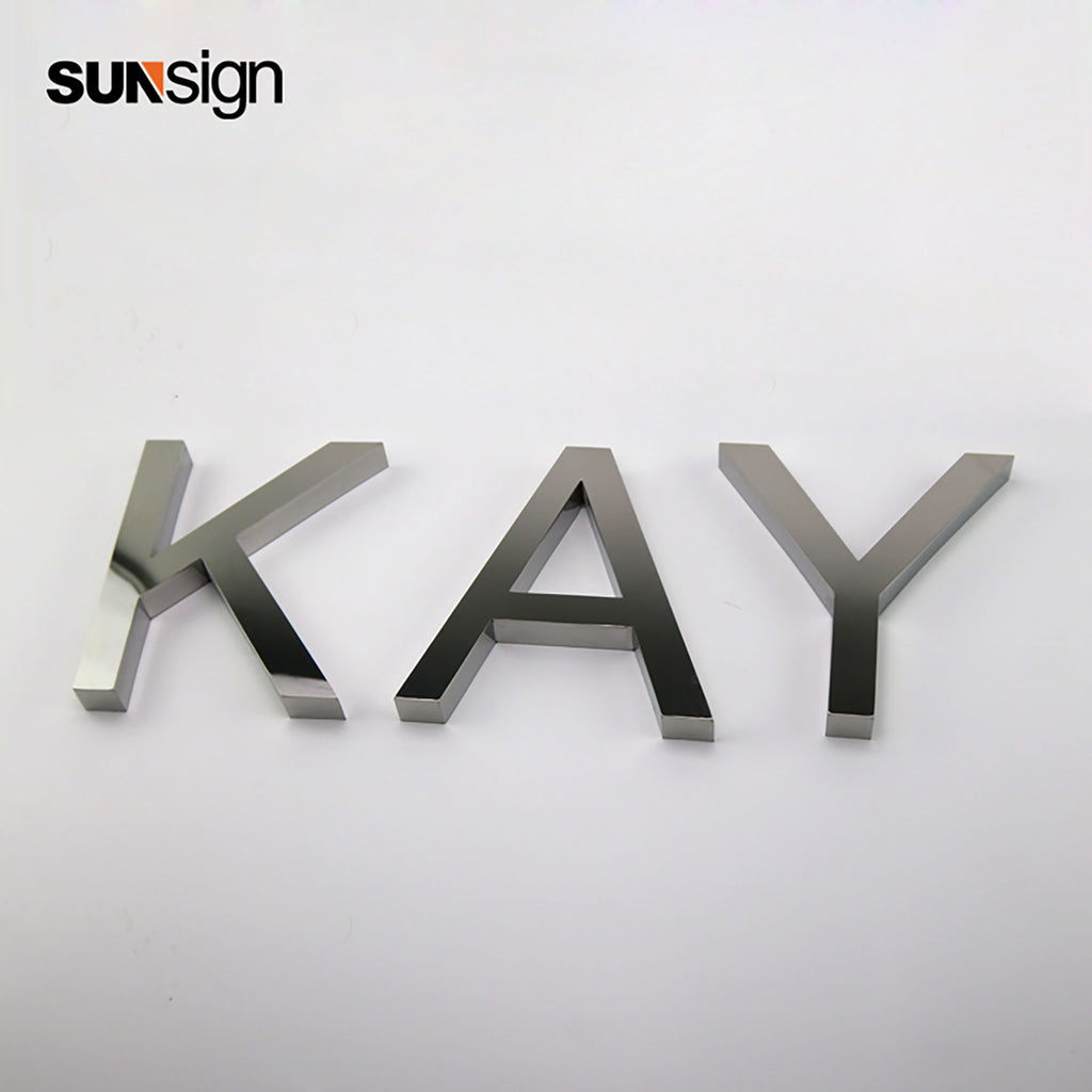 Flat cut stainless steel letters for wall indoor silver mirror finish channel letters business signage