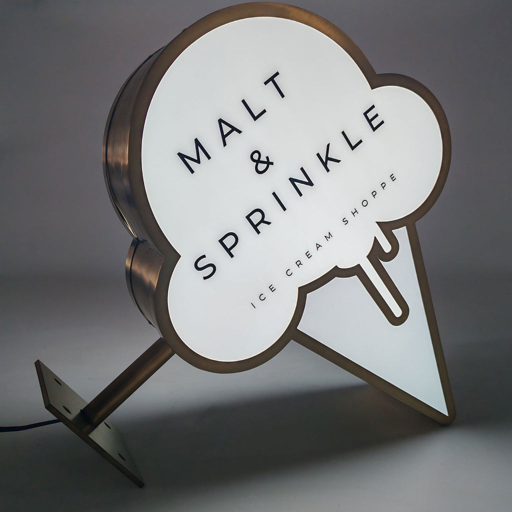 Custom Ice Cream Shope Wall Blade Double Sided Led Lightbox Signs Outdoor Business Illuminated Signboard