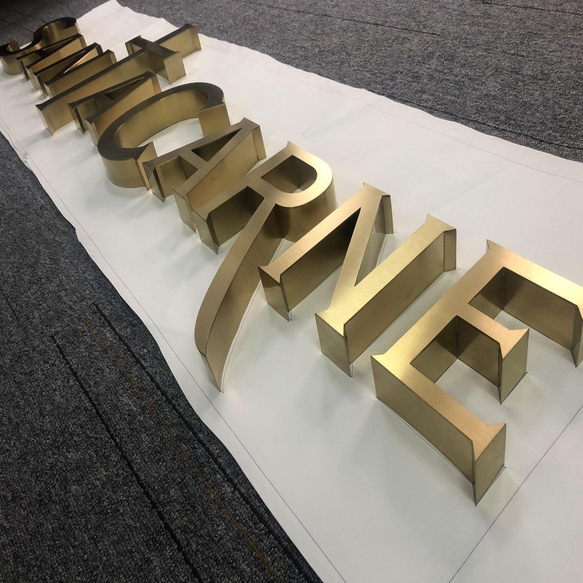 Custom decorative brushed brass finish metal letters sign laser cut 3D ...