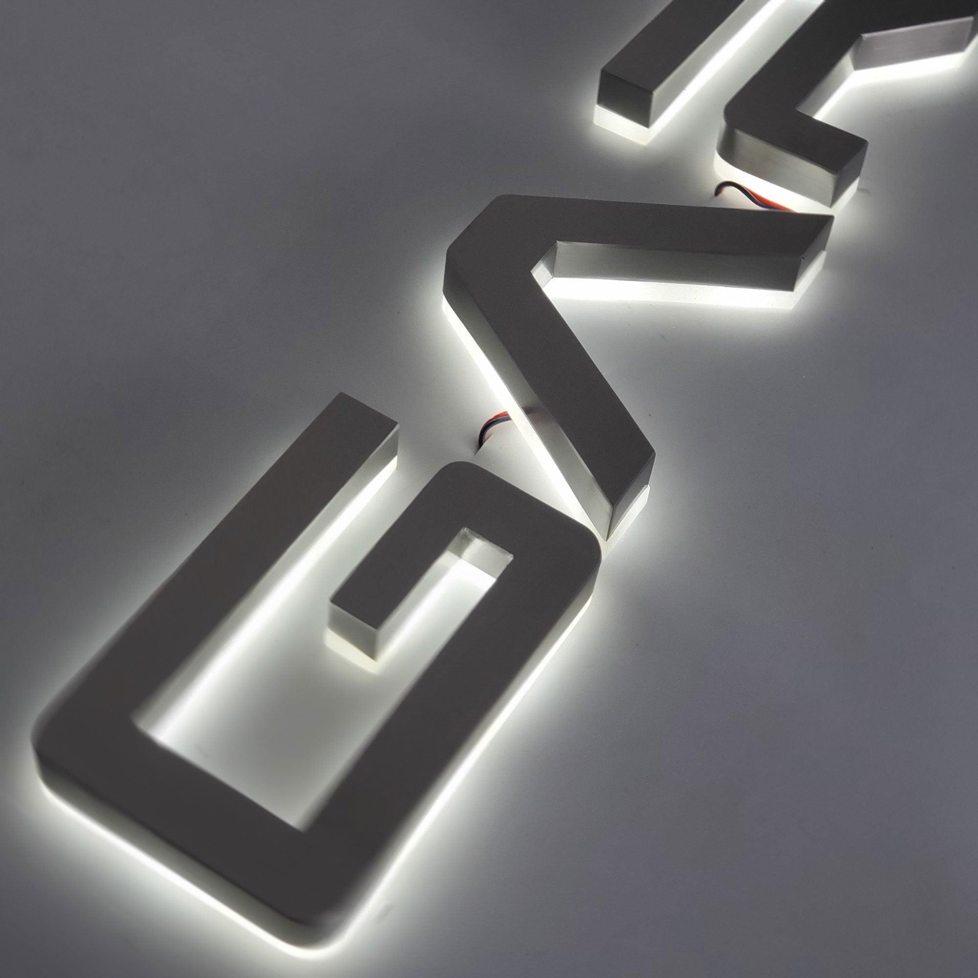 Custom Led CNC Cutting Stainless Steel Silver Color Backlit Letter Sign 3D Reverse Lit Decorative Metal Alphabet