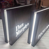 Outdoor store front double sided illuminated rectangle stainless steel led light box wall blade sign