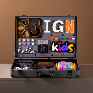 Portable led sample box 3d illuminated letters display business led sample kit box with metal channel letters