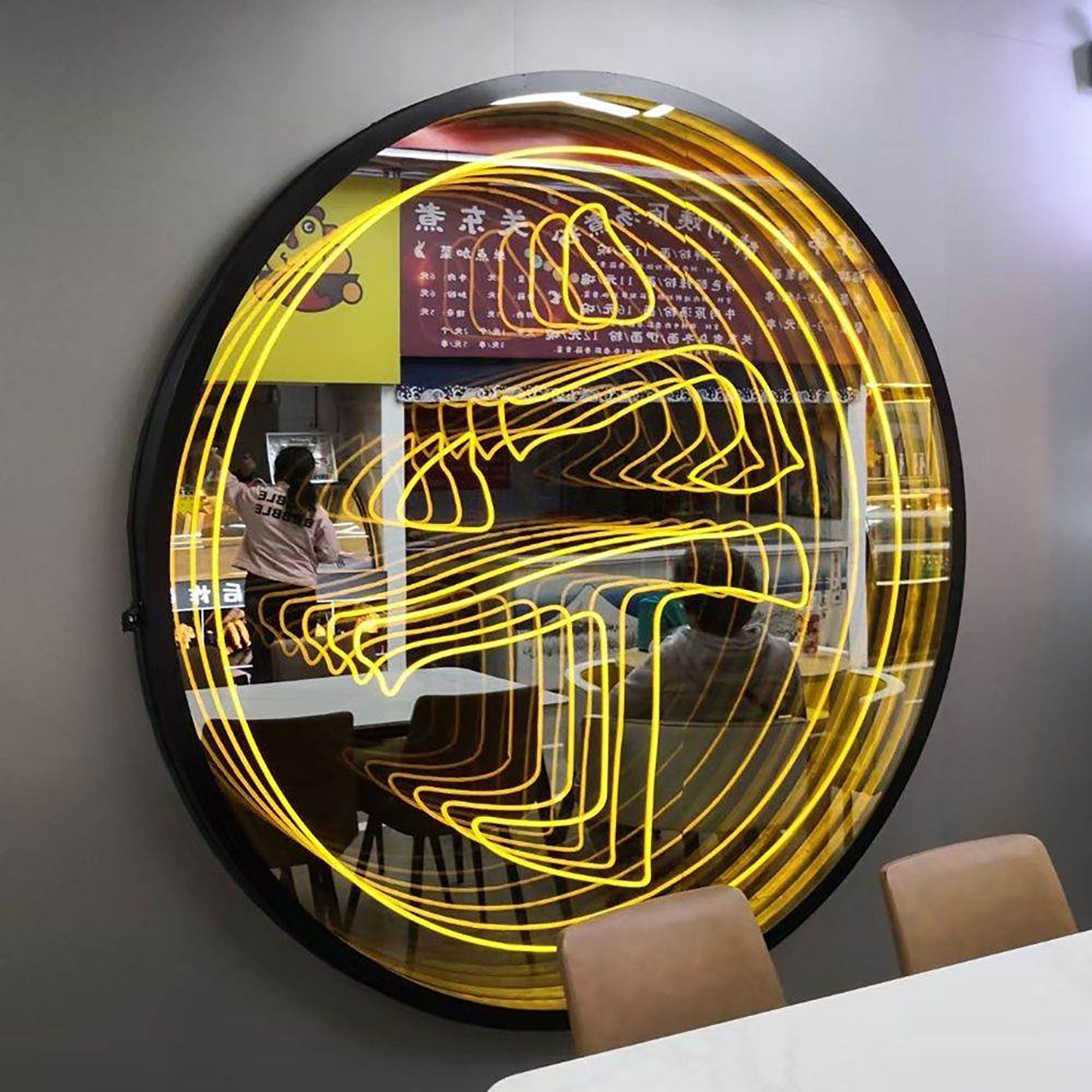 Customized 3D round lightbox wall mounted illuminated sign led infinity mirror light for decor