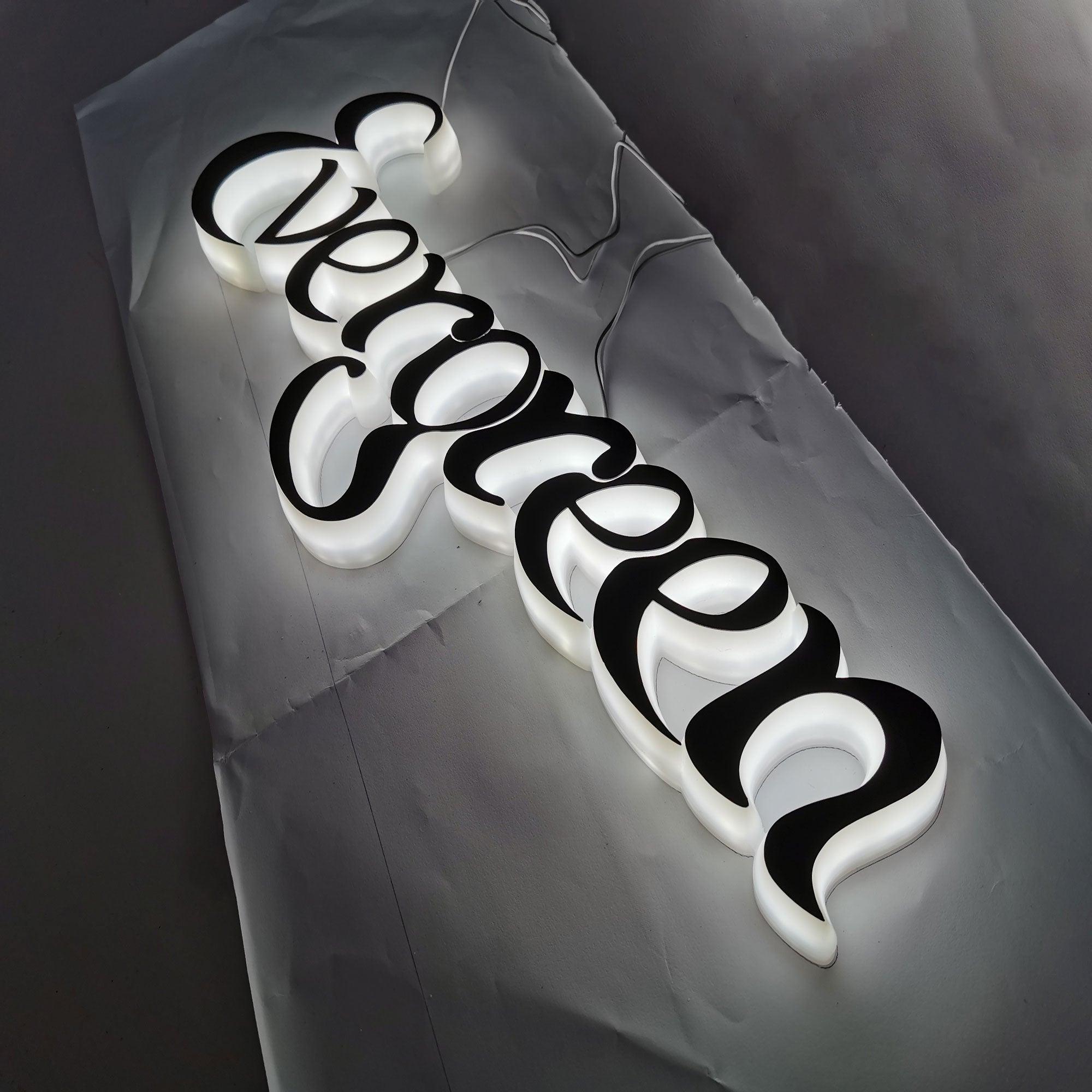 Custom Storefront Sign Acrylic Illuminate Signage Side Full Lit Letters LED Lighting Logo Outdoor Indoor Use