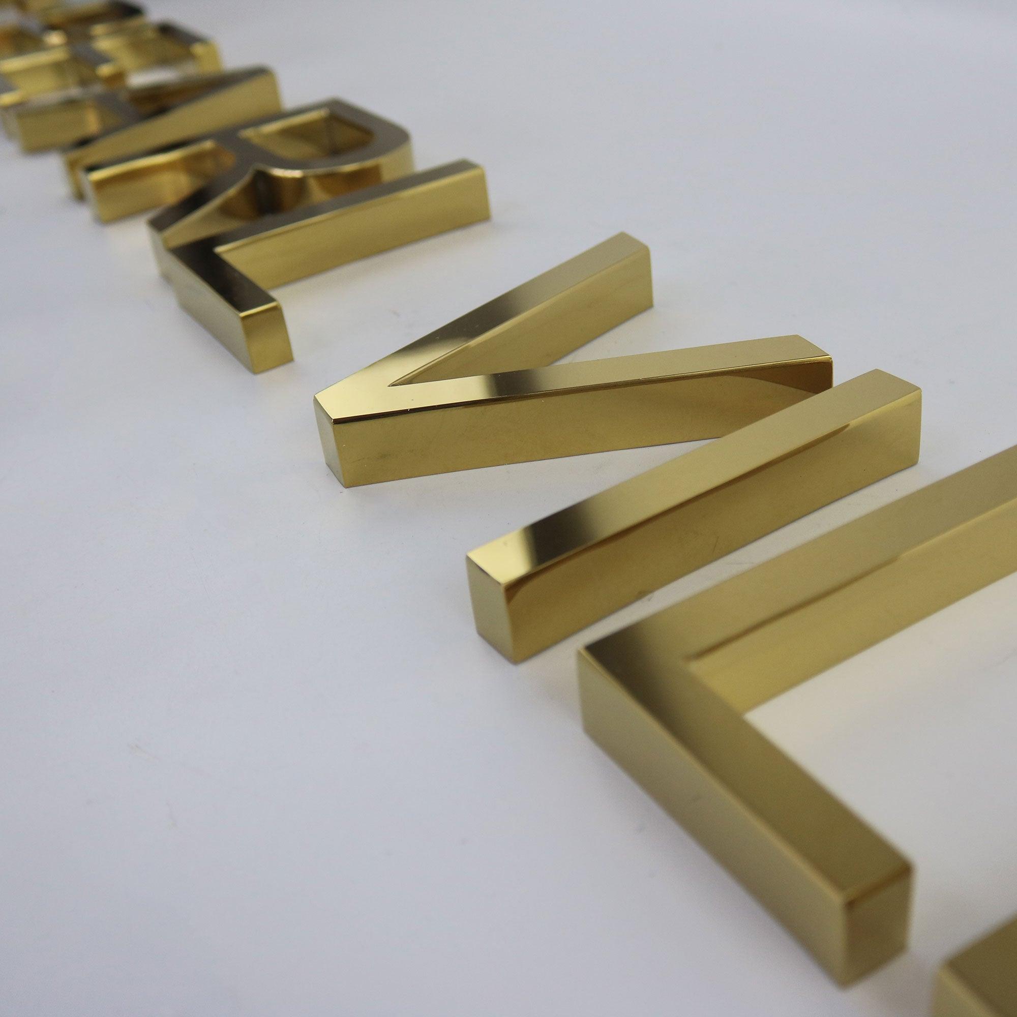 Customized Gold Stainless Steel Channel Letter Sign with Coating 3D Metal Name for Company Restaurant Shop