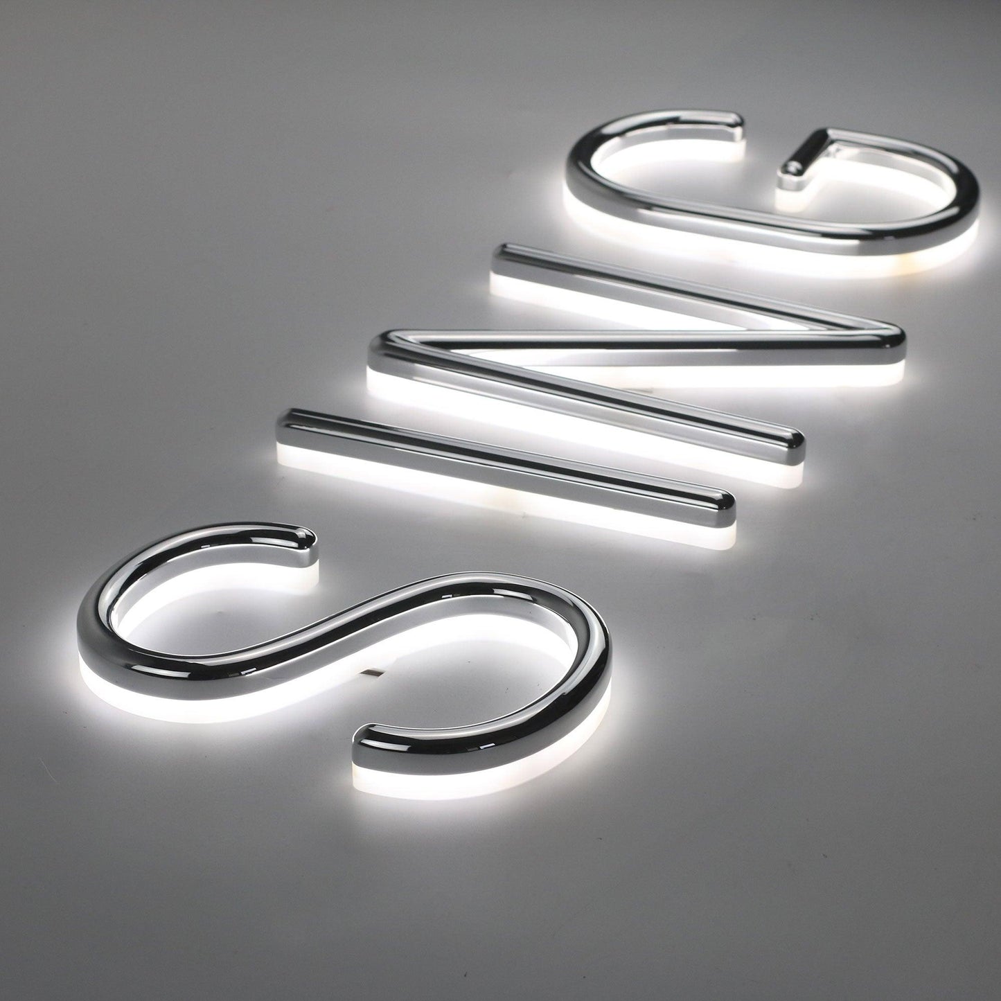 Business sign board logo office indoor outdoor backlit illuminated company wall signage silver coating led 3d letter sign