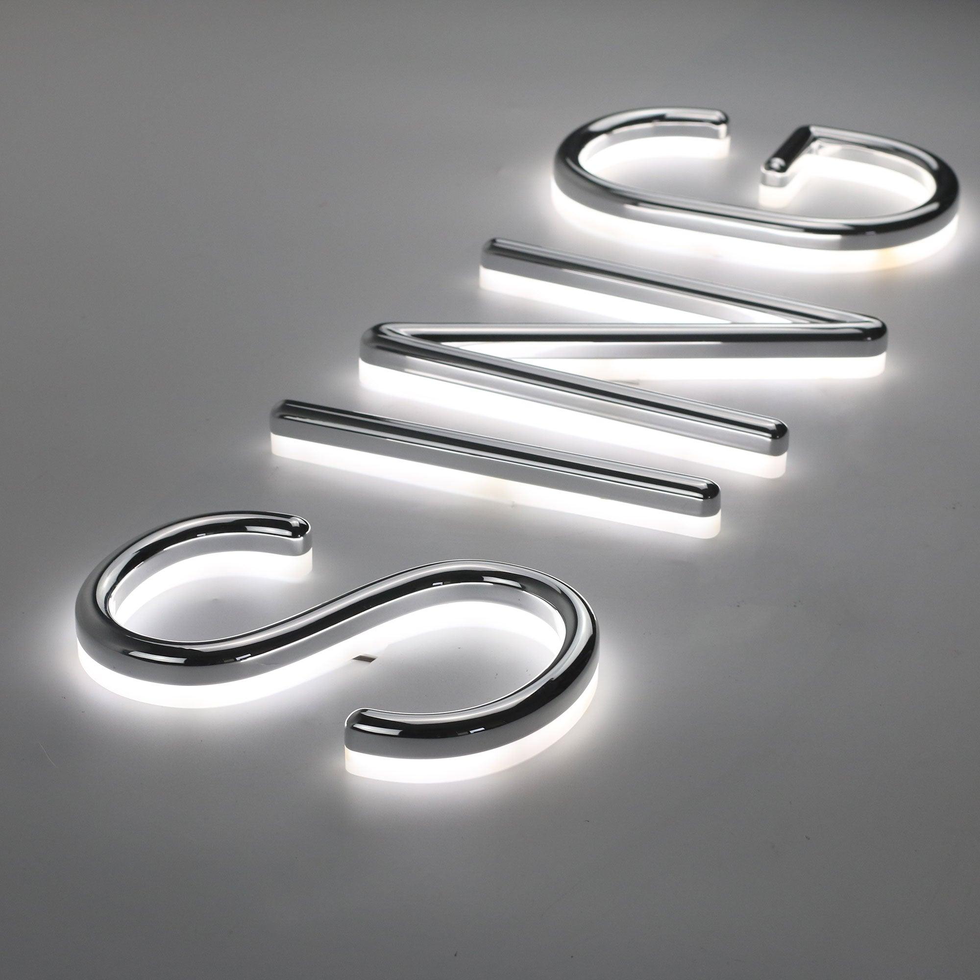 Business sign board logo office indoor outdoor backlit illuminated company wall signage silver coating led 3d letter sign