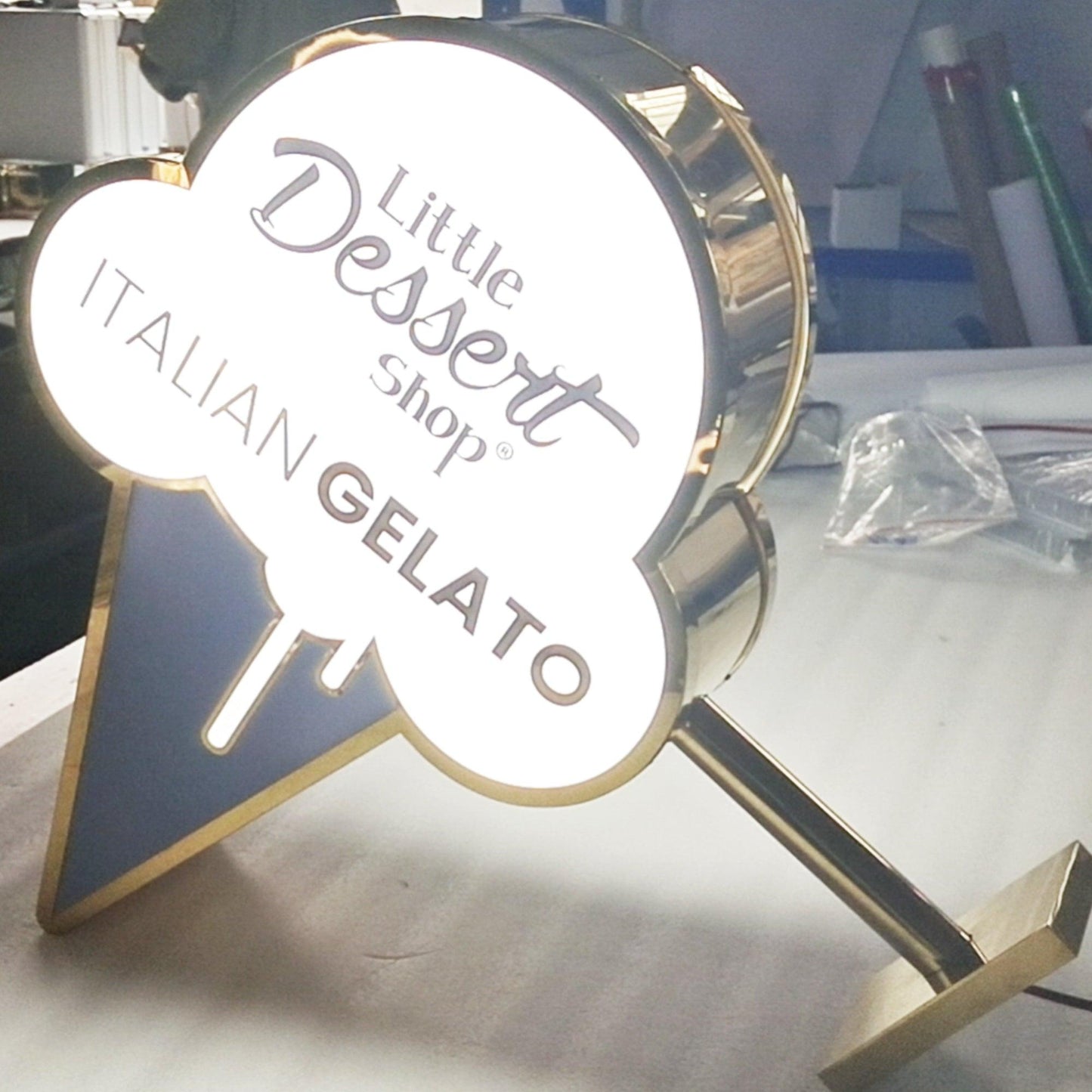Custom Blade Sign Coffee Shop Double Sided Illuminated Stainless Steel Lightbox Signage