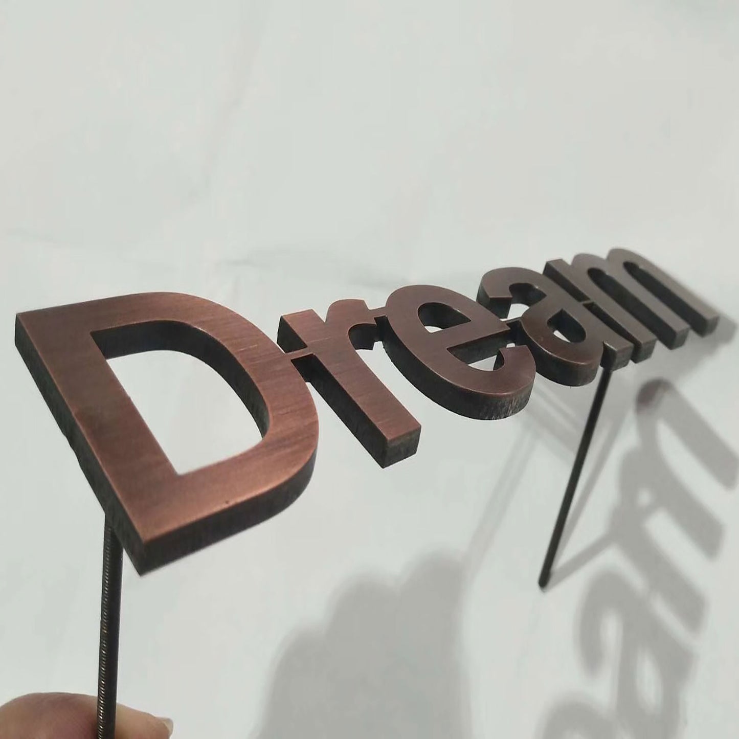 Copper finish brushed surface letters sign solid cut bronze letters logo stud mounted on the wall