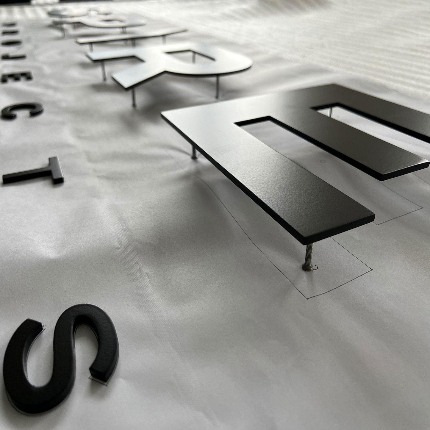Stud Mounted Signs 3D Wall Letters Company Sign Logo Black Painted Metal Letters Business Sign