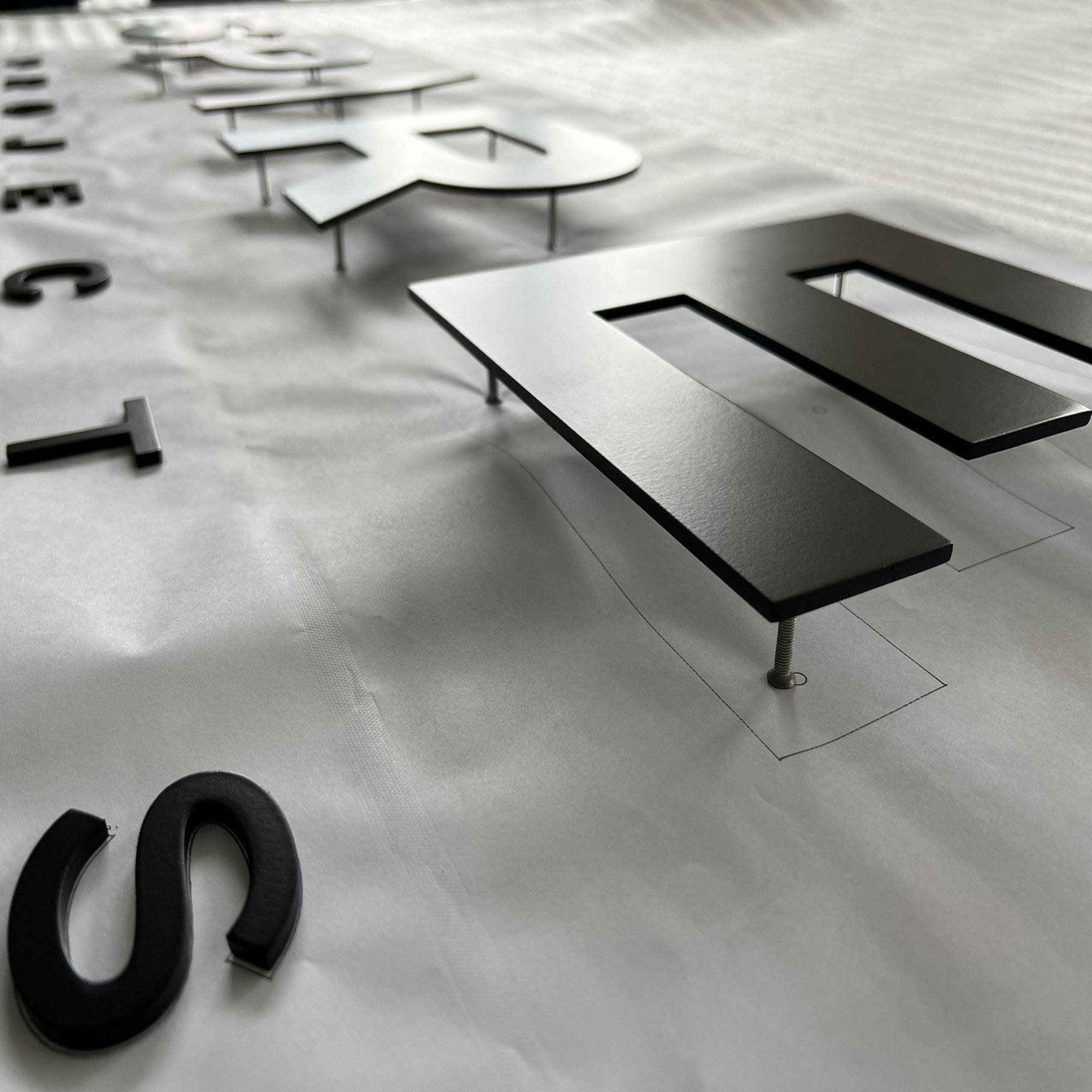 Stud Mounted Signs 3D Wall Letters Company Sign Logo Black Painted Metal Letters Business Sign