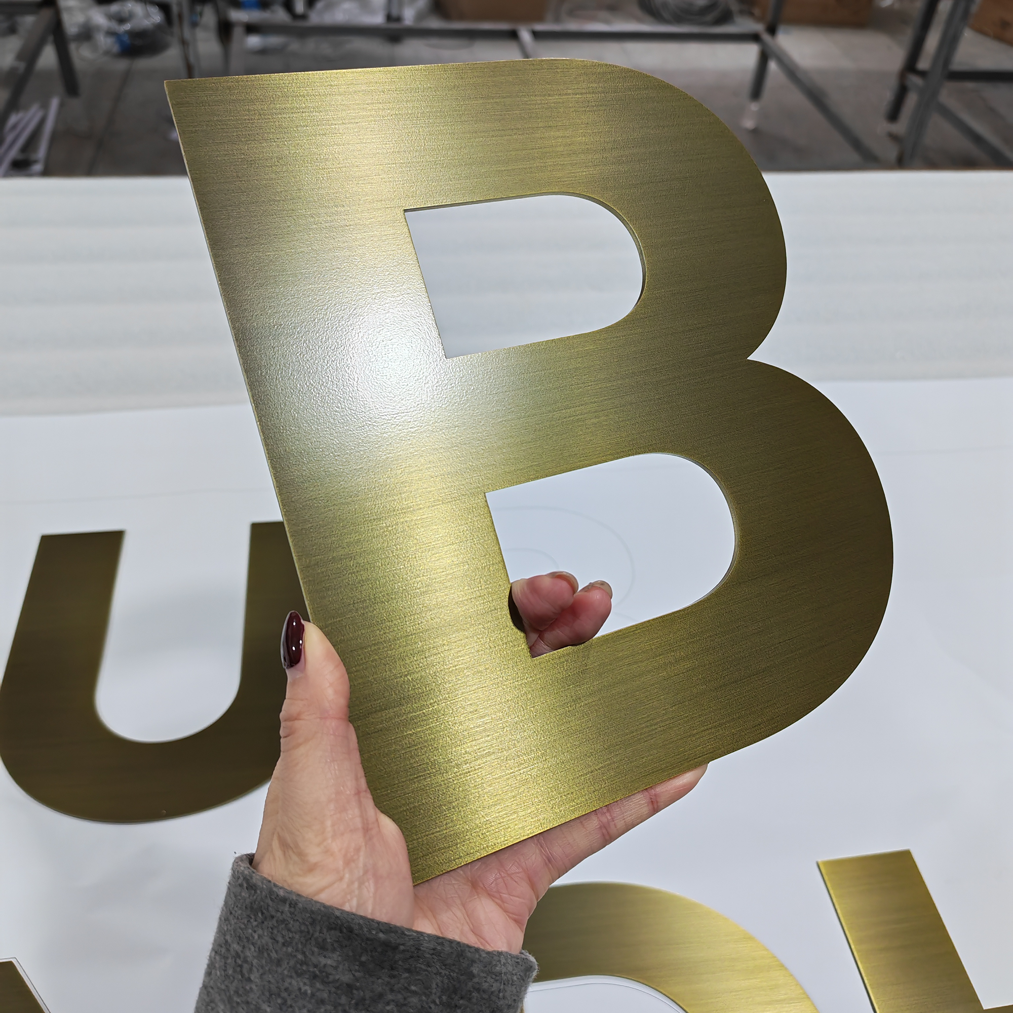Company Lobby Wall Metal Signage Custom Flat Cut Stainless Steel Letters with Bronze Brushed Finish