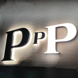 Custom painted stainless steel 3D letters reverse lit channel letters exterior company wall brand signs