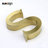 3D Metal Logo Gold Coated Stainless Steel Channel Letters For Indoor Office Company Wall Signs