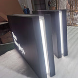 Outdoor store front double sided illuminated rectangle stainless steel led light box wall blade sign