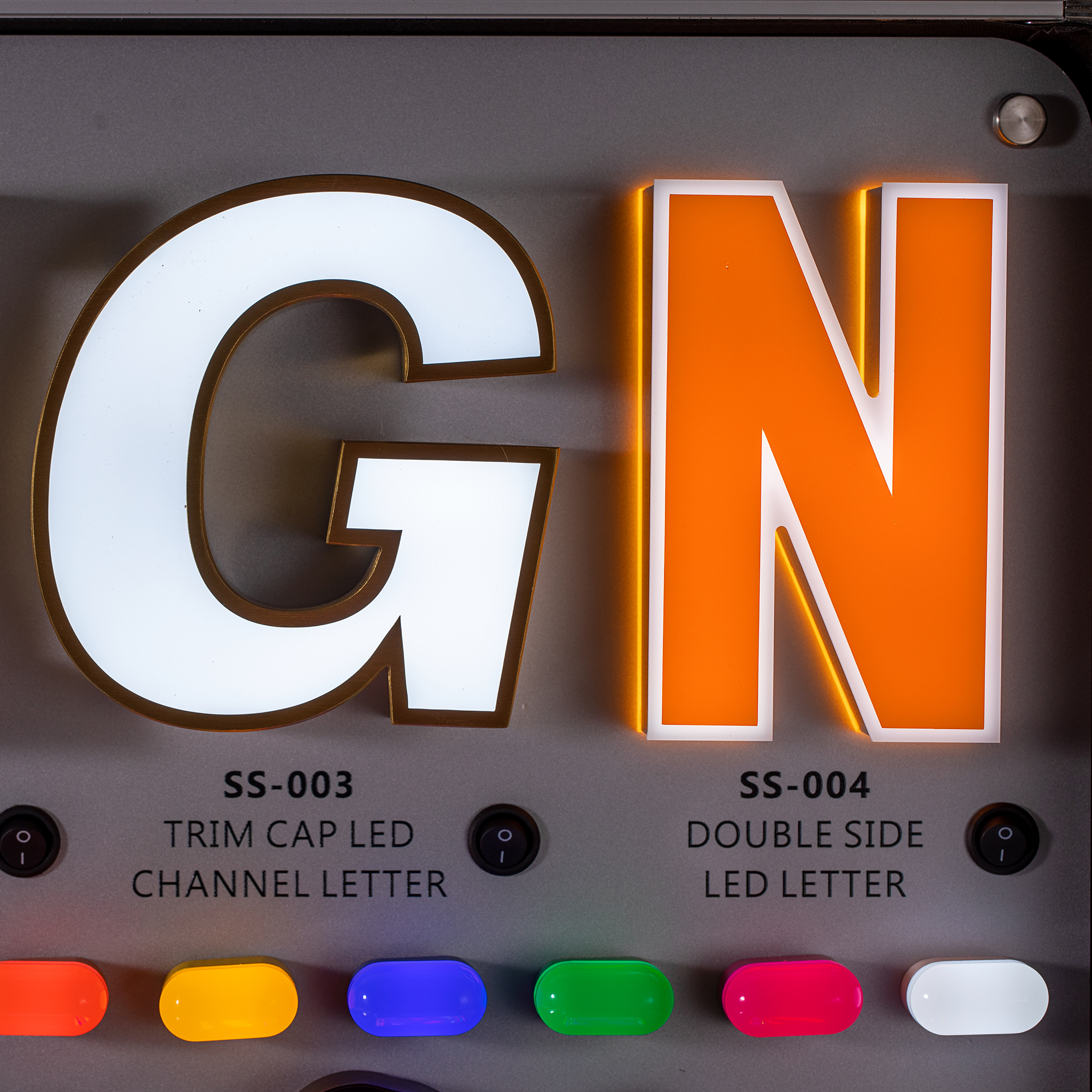 Portable led sample box 3d illuminated letters display business led sample kit box with metal channel letters