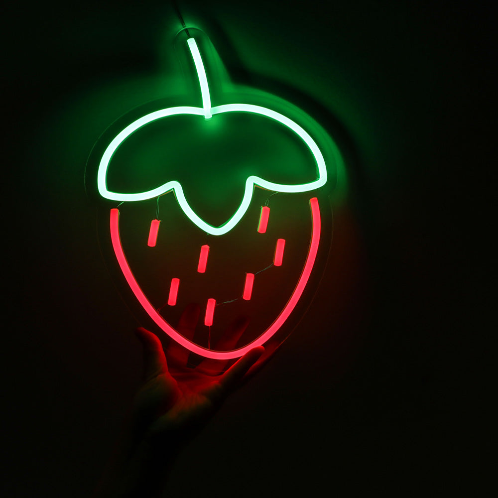 Red strawberry neon lights, wall mounted led neon sign for kids room