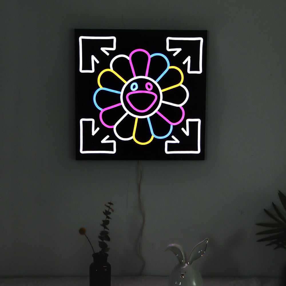 colorful sunflower neon sign, led neon flex sign with black backboard