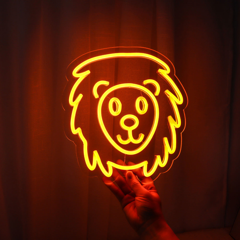 Cute lion neon lights with orange lighting, wall mounted led neon sign for kids room