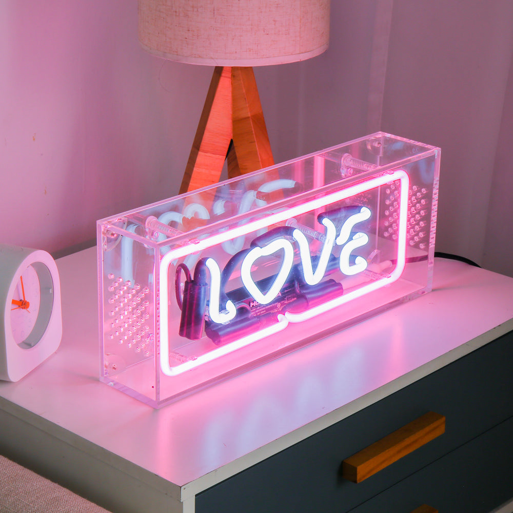 pink lighting"LOVE" neon sign,table box led neon flex sign,glass neon tube sign