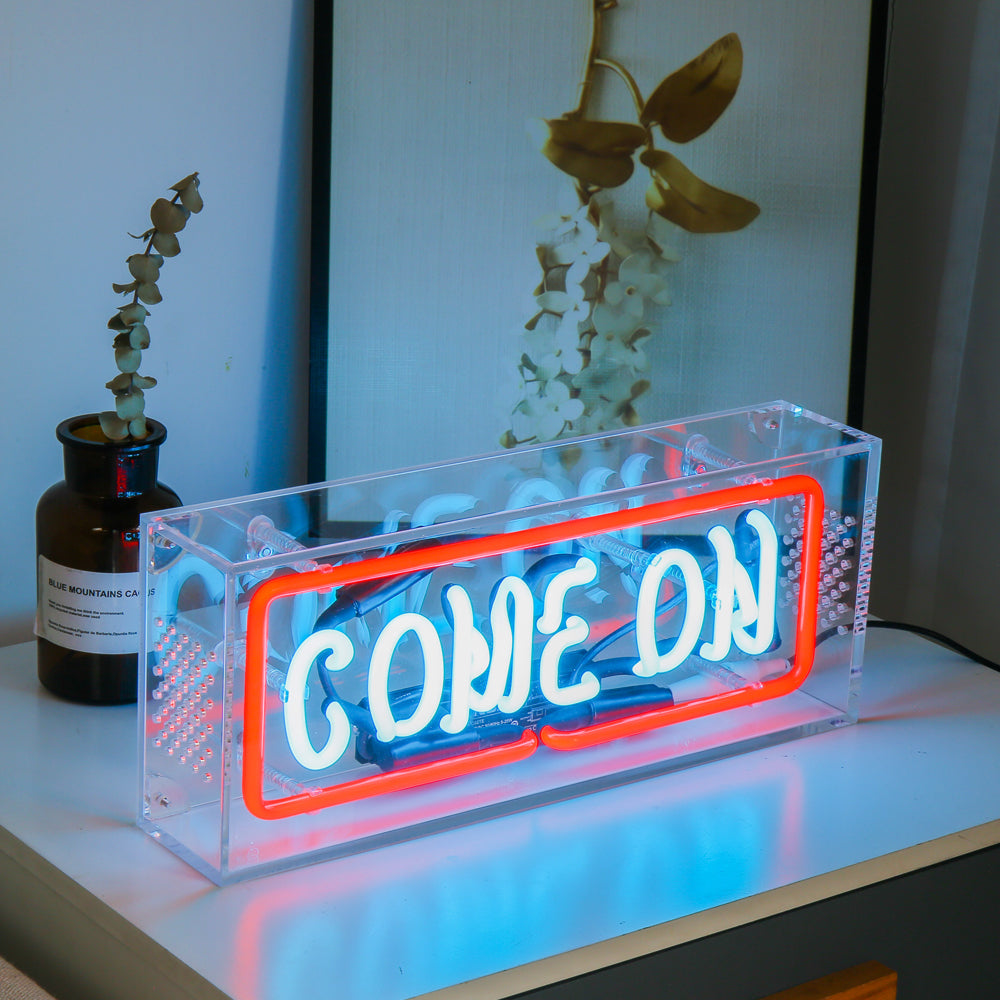 "COME ON" neon lighting sign,table box led neon flex sign,glass neon tube sign