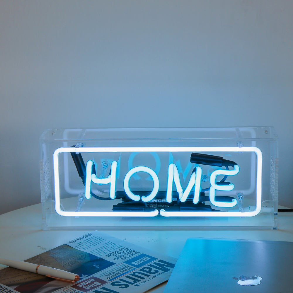 ice blue lighting"HOME" neon sign,home decoration neon sign,glass neon tube sign