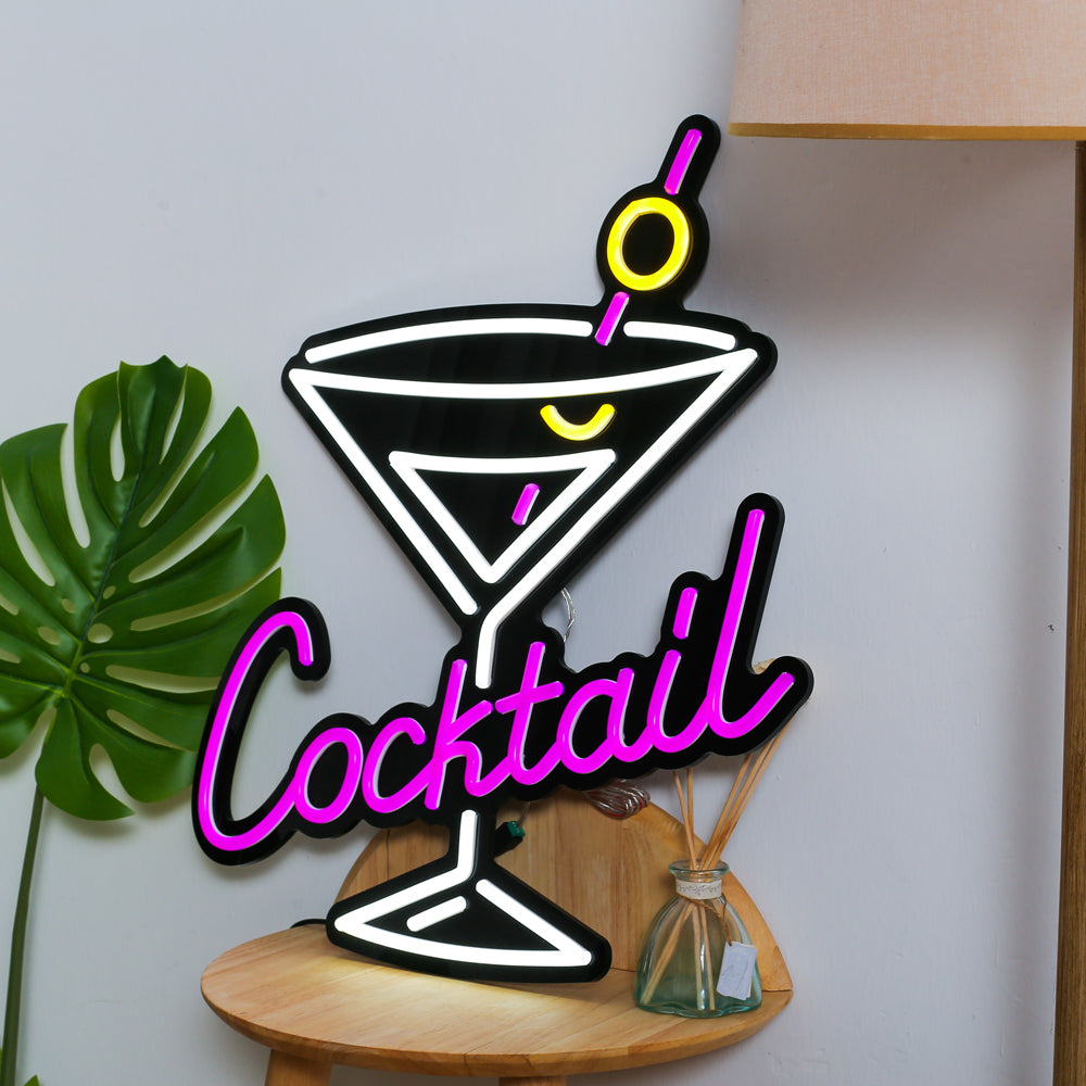 fashion cocktail glass neon sign with black backboard for the bar